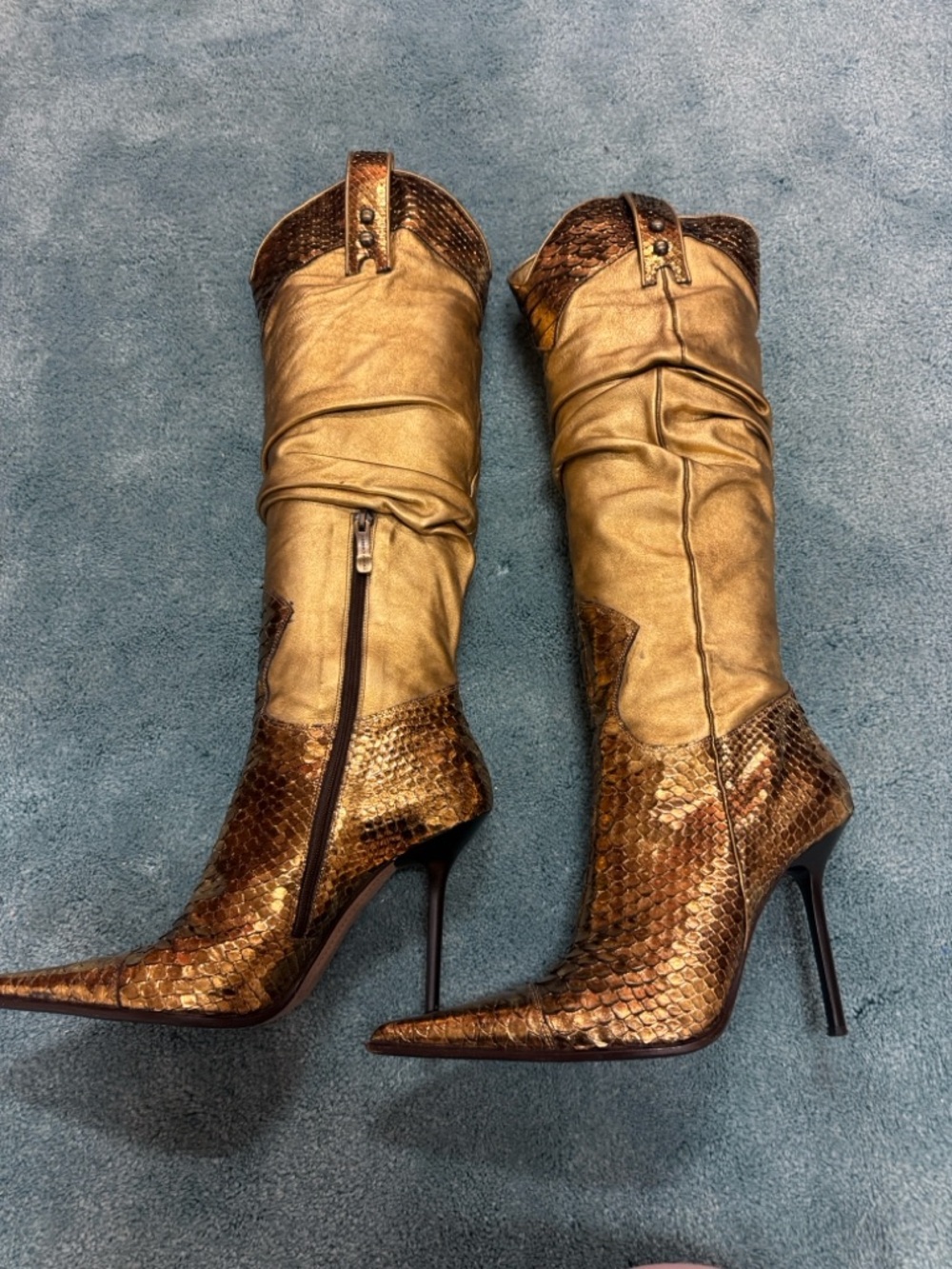 Gianmarco Lorenzi Metallic Gold Pointed- Toe Over-the-Knee Boots